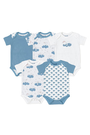 MOON Organic Baby Body Suit Set of 5 for Boys for 6-9 Months -Blue