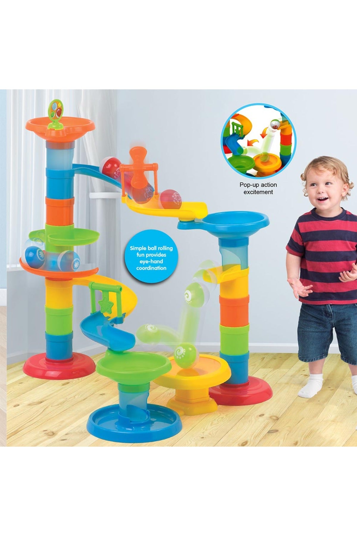 Little Learner Roll 'N Pop Tower - 30-Piece Ball Rolling Set for Toddlers | Encourages Eye-Hand Coordination - 21”/54cm Height