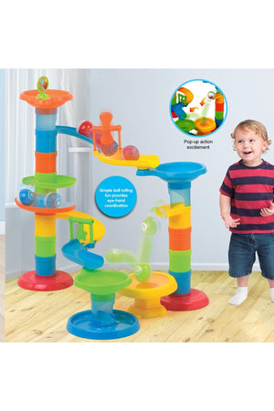 Little Learner Roll 'N Pop Tower - 30-Piece Ball Rolling Set for Toddlers | Encourages Eye-Hand Coordination - 21”/54cm Height