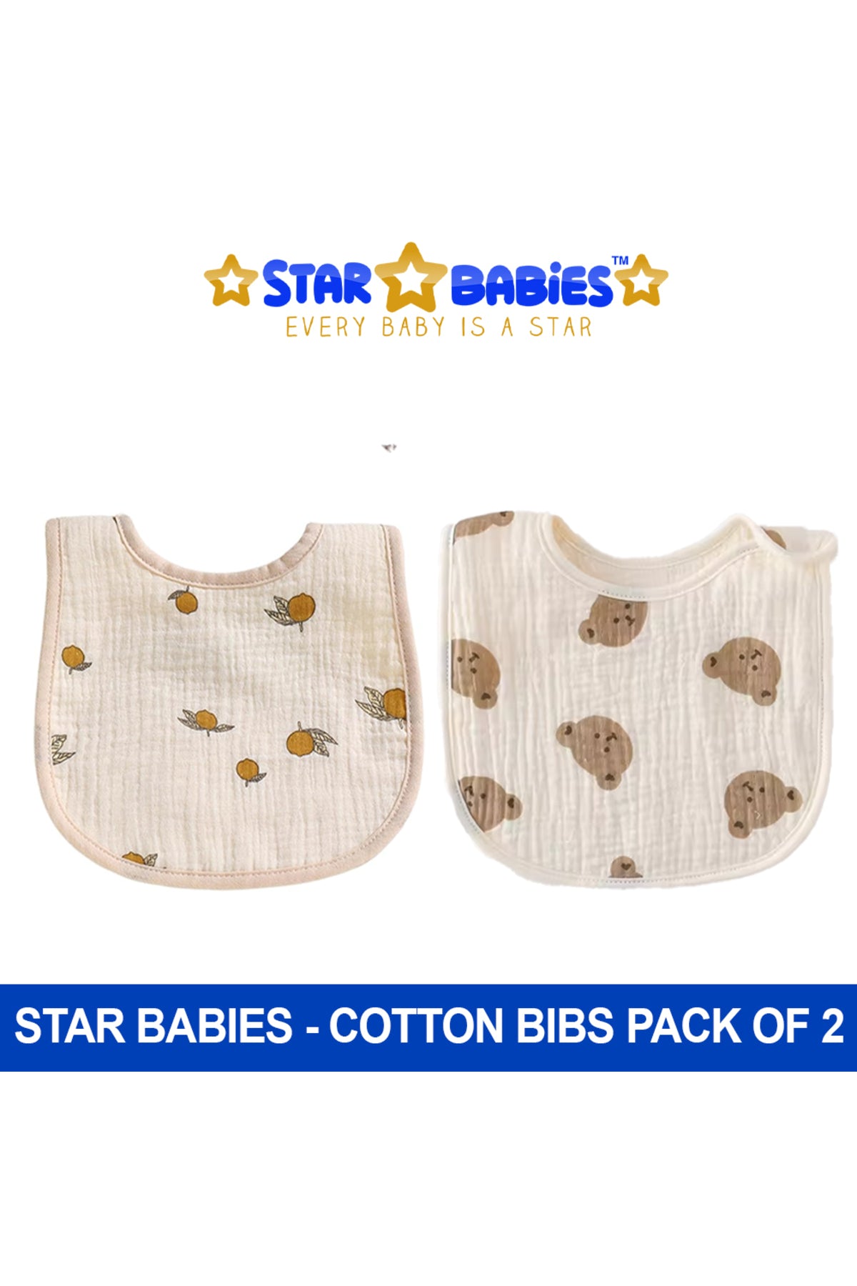 Star Babies - Printed Cotton Bibs - Pack of 2 - Multicolor