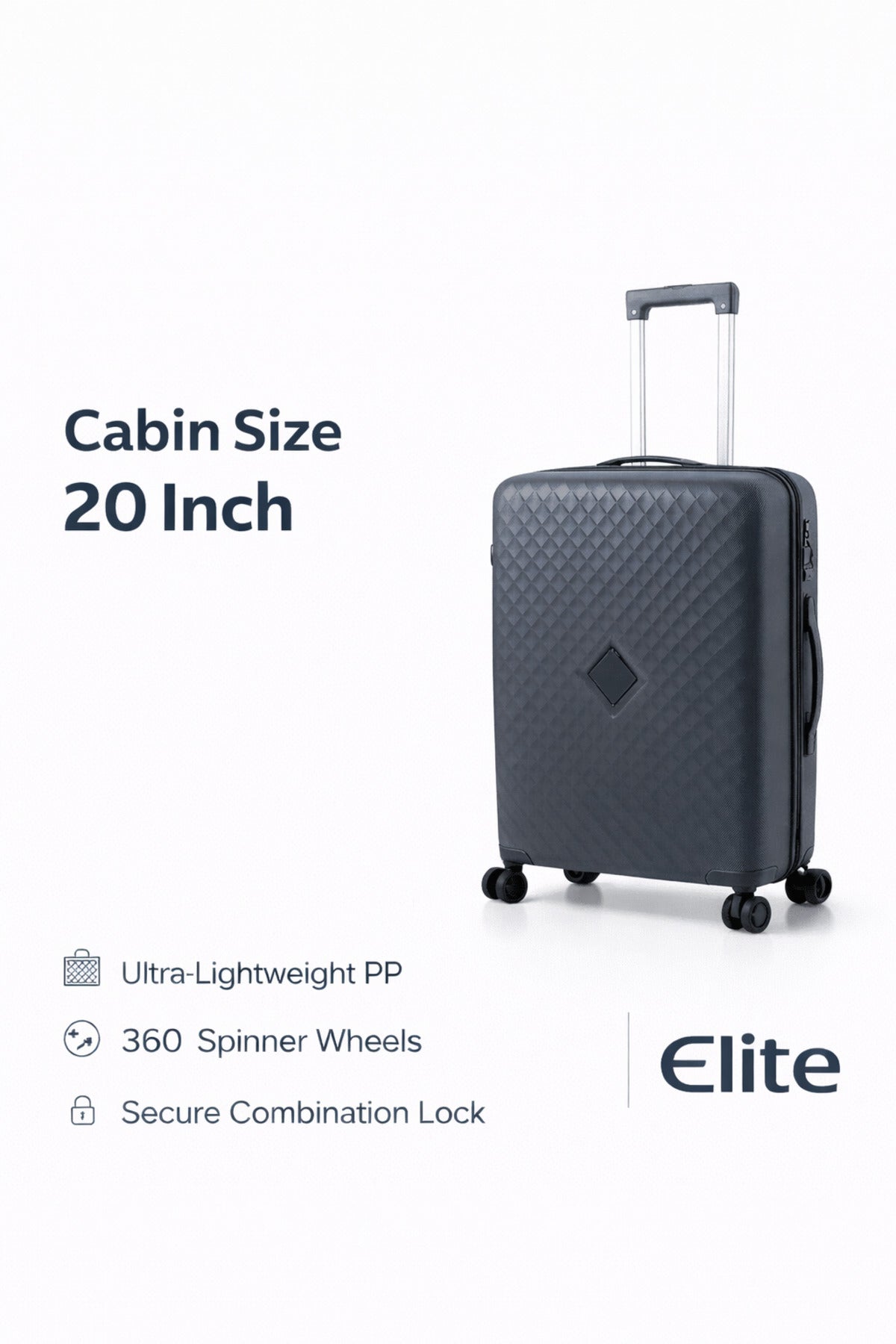 ELITE- Premium Hard-Shell Luggage 20 inch – Lightweight Spinner Suitcase – Dark Grey