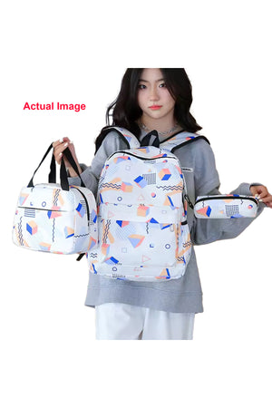 Star Babies - Preppy Style Rainbow Color School Backpack With Lunch Box Bag & Pencil Case - 3pcs Set - White