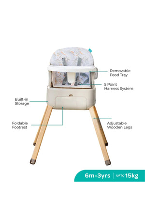 MOON  Apex Baby Highchair With 7 adjustable heights and Reclining Feature-Grey