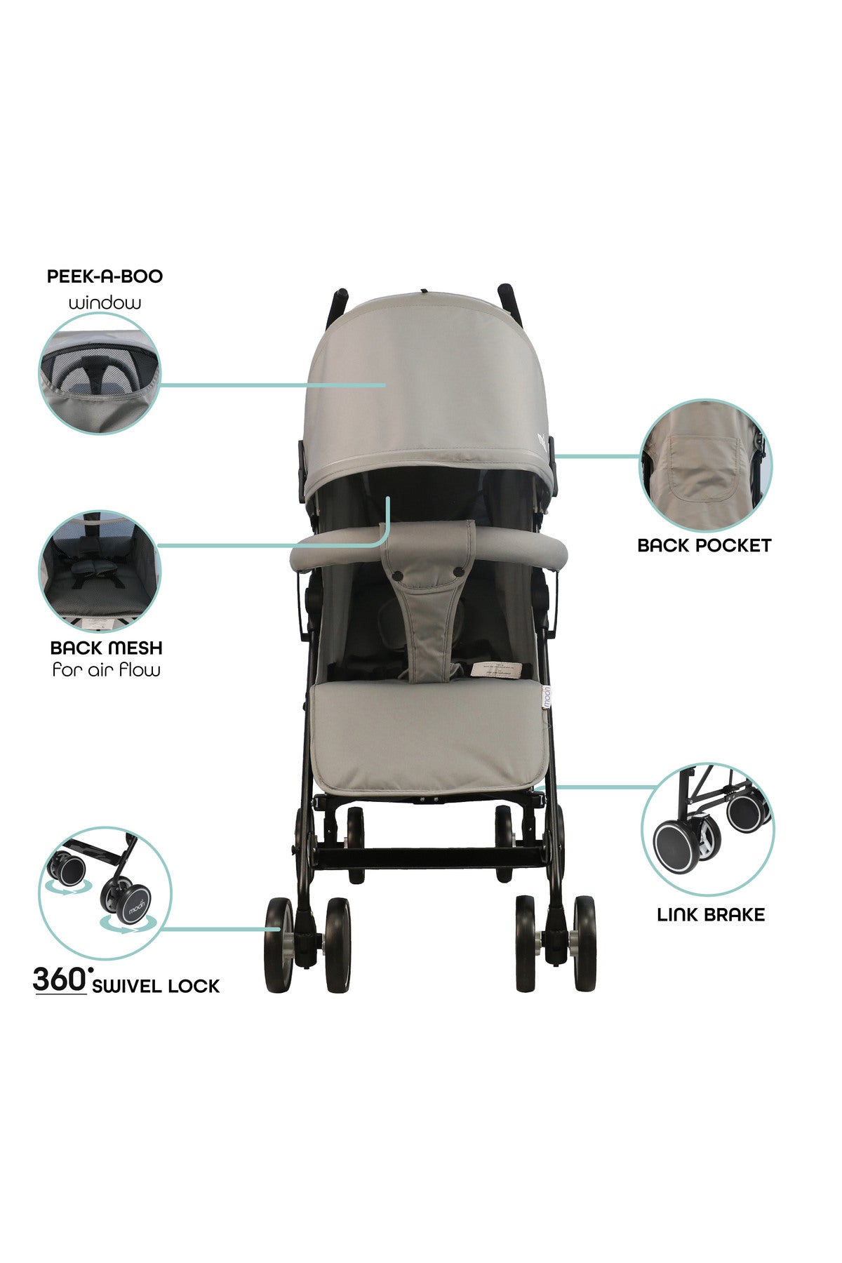 MOON Neo Plus Light Weight Travel Stroller,Cool Grey