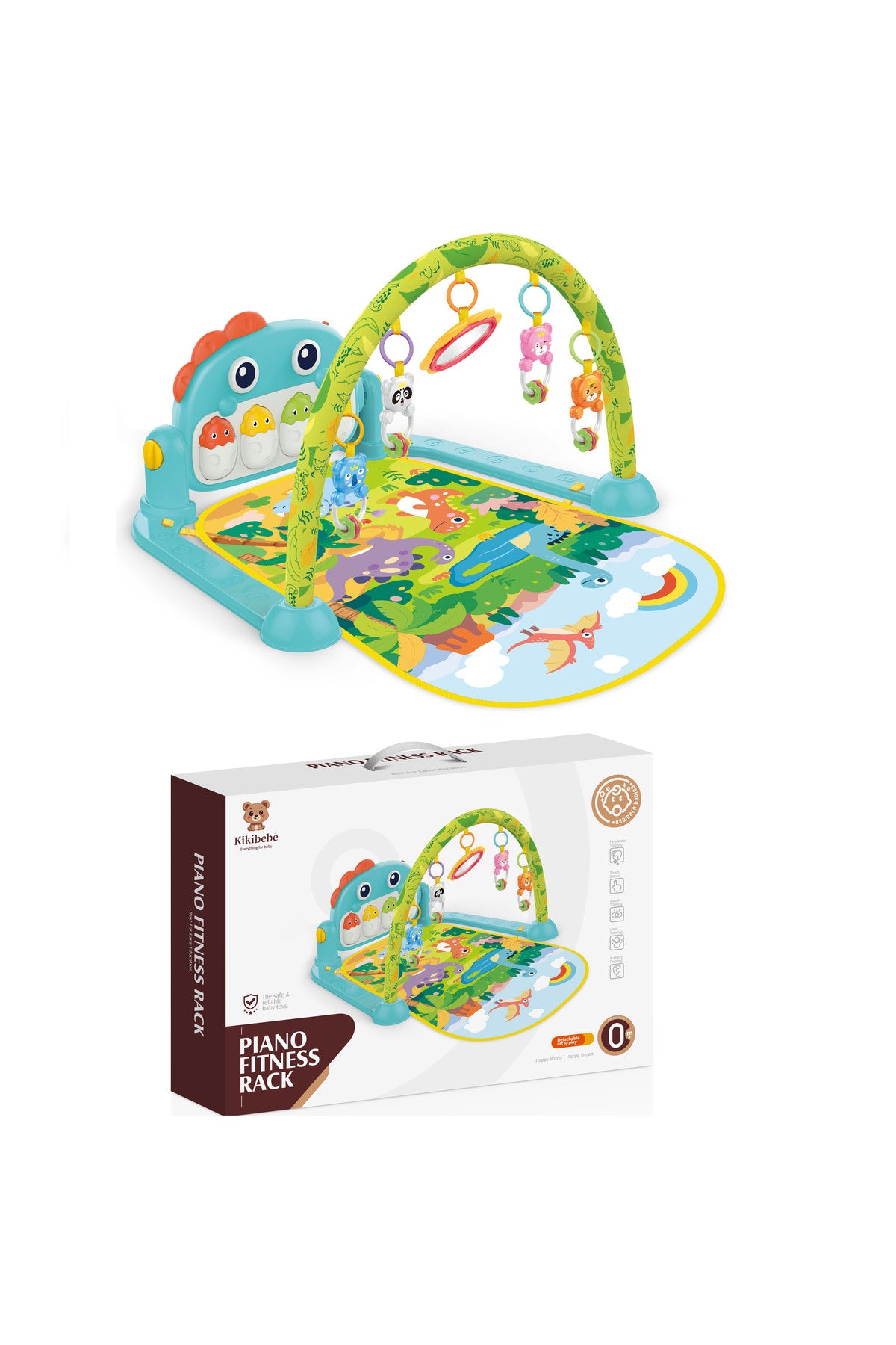 Kikibebe Dinosaur Pedal Piano With Music Mode – Cute Animal Pendants & Cartoon Forest Scene Pads – Blue