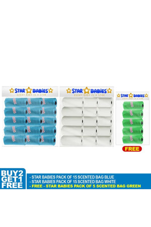 Star Babies - Scented Nappy Bag - Pack of 35/525 Bags - Blue/White/Green