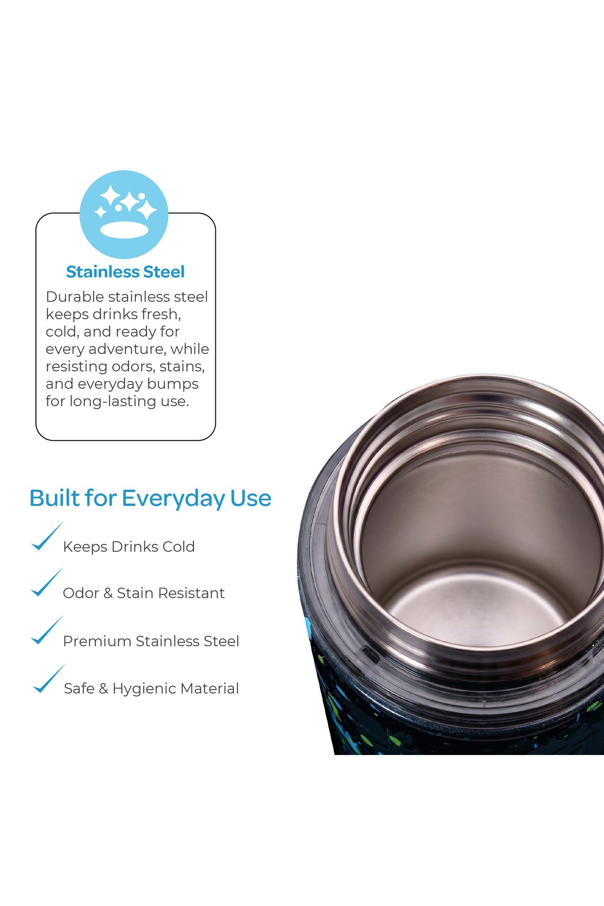 MOON Kids Water Bottle with Spray Mist | Cooling Spray | BPA-Free  Stainless Steel | Leak-Proof for School, Camping, Hiking, Outdoor Play | Boys Water Bottle |500ml