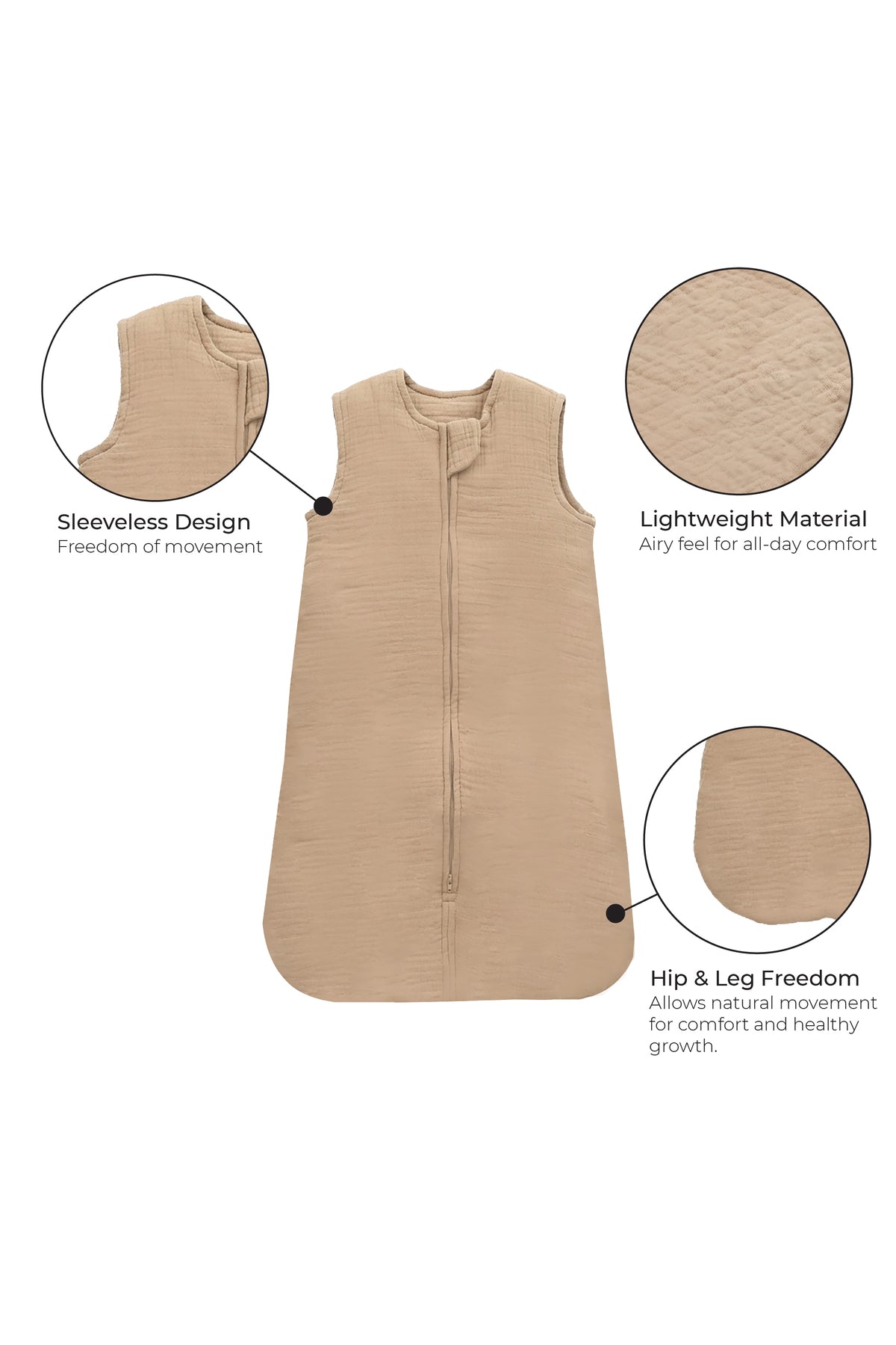 MOON Organic Crinkle Muslin Sleep sack  2.5 Tog (0-6Months )-Brown