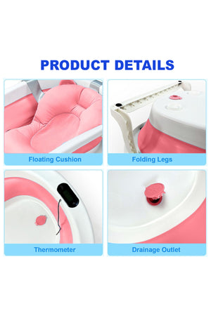 Star Babies - Baby Foldable Bathtub With Thermometer & Bathmat Set - Pink