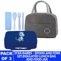 Star Babies Insulated Mini Lunch Bag with 5 Compartment Lunch Box and Fork-Spoon Set- Gray
