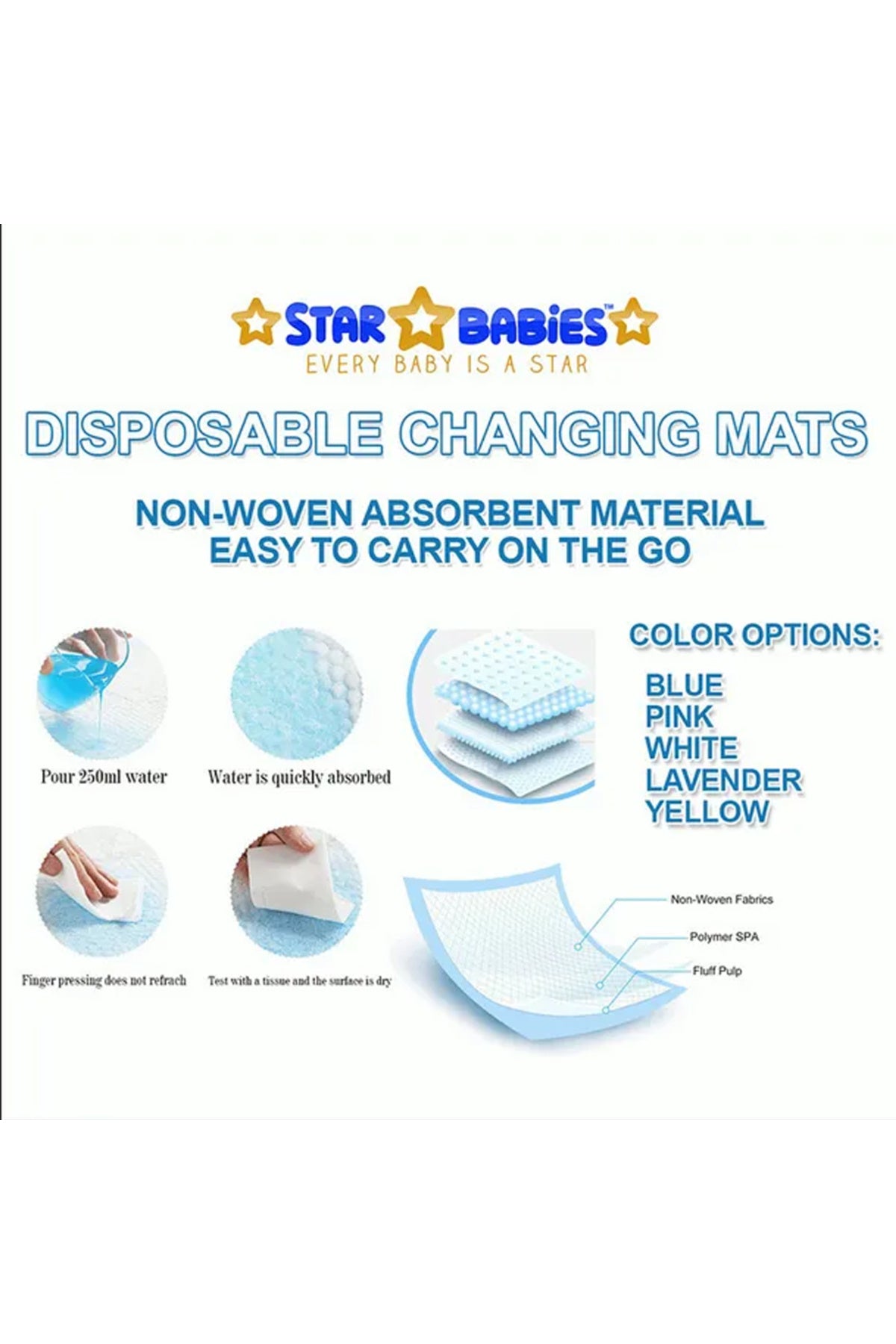 Star Babies - Disposable Changing Mat - Pack of 50 - White