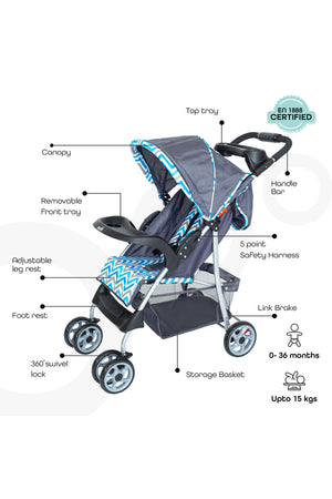 MOON Trek - One Fold Stroller - Blue Stripes