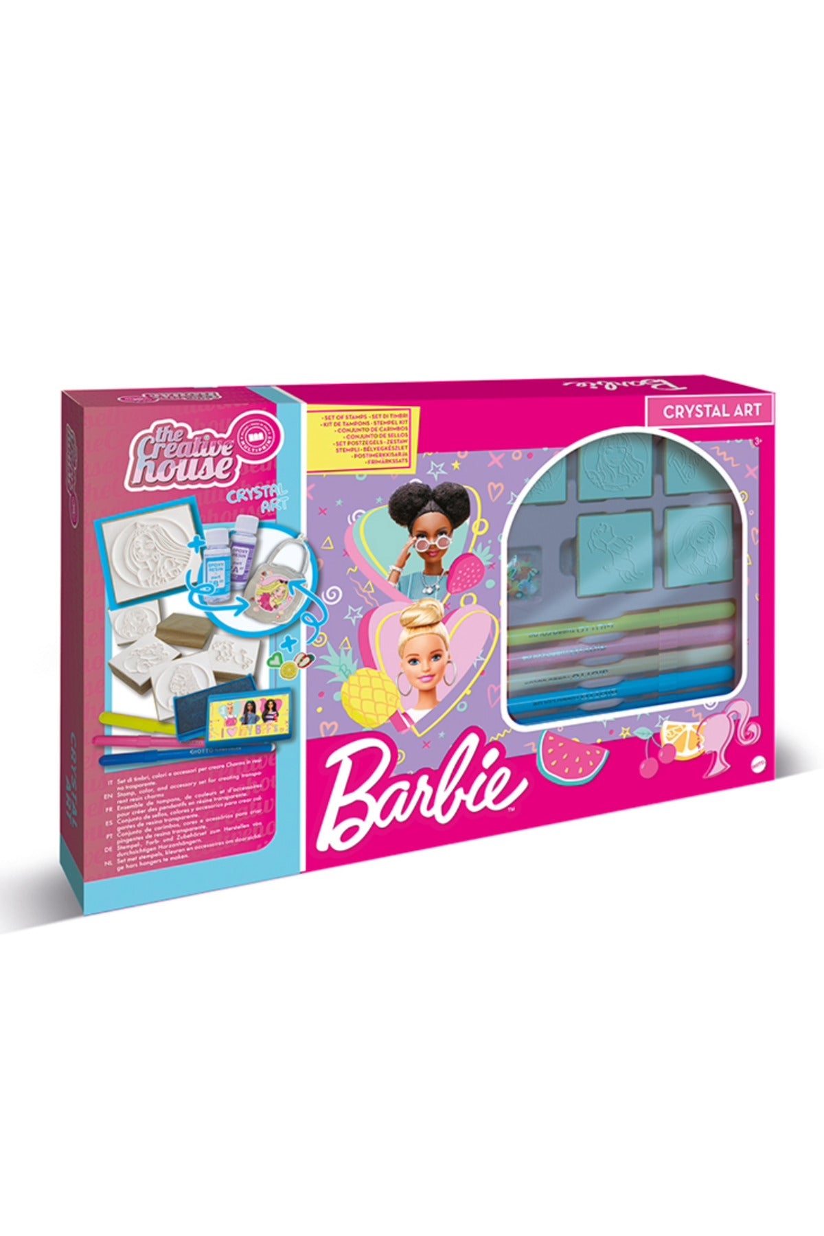 Barbie Crystal Art Set for Kids | DIY Jewelry & Craft Kit with Charms, Mould Tray, 8 Markers, 5 Stampers, Resin Mix, Ink Pad, Glue & Stirrer | Creative Arts & Crafts Gift