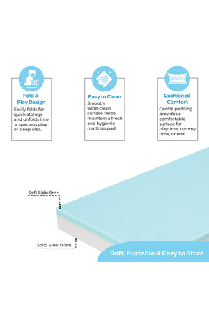 Moon  Trifold Baby Mattress, Dual-Sided Folding Foam Mattress for Newborns & Toddlers (0 Months+)- White