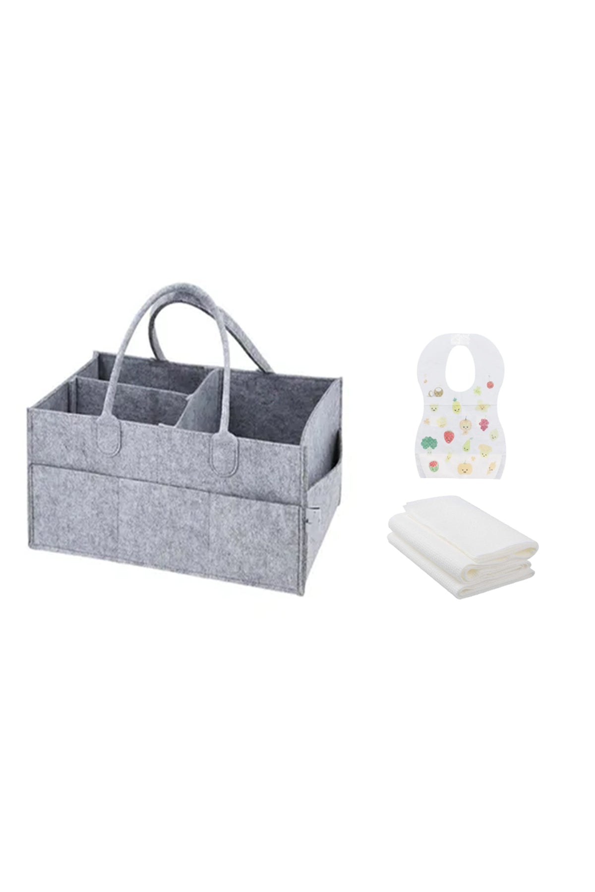Star Babies - Caddy Diaper Organizer & Disposable Towel 3pcs & Bibs 10pcs - Grey