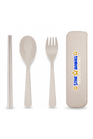 Star Babies - Organic Spoon, Fork & Chopsticks Set - Cream