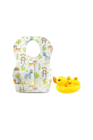 Star Babies - Combo Pack Of 2- Disposable Bibs Animal Print (20 Pcs) With Rubber Duck