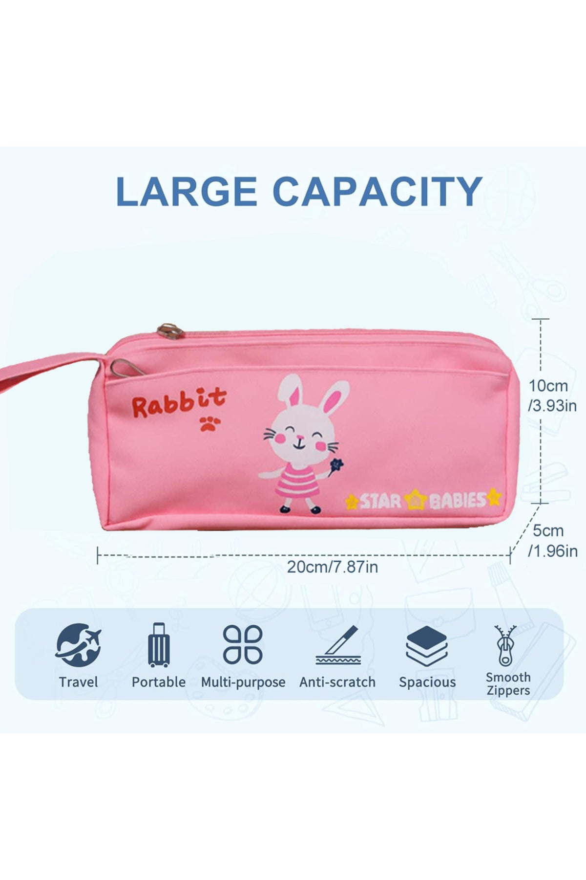 Star Babies 16-Inch Rabbit Themed Children's Backpack with 5 compartment Bento lunch box , Stainless steel water bottle and Dual Zipper Pencil Case