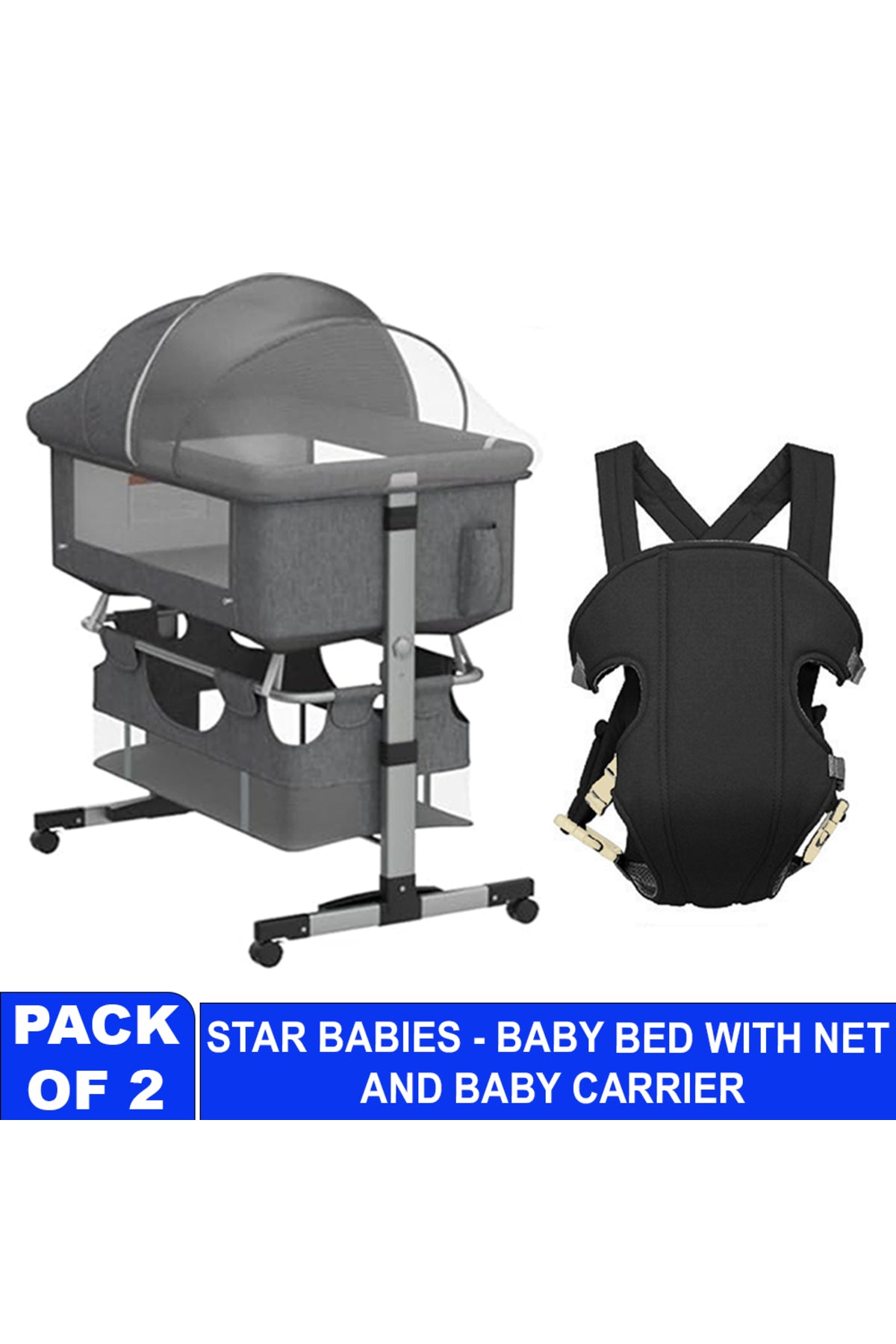 Star Babies Baby - Crib & Baby Carrier - Grey/Black