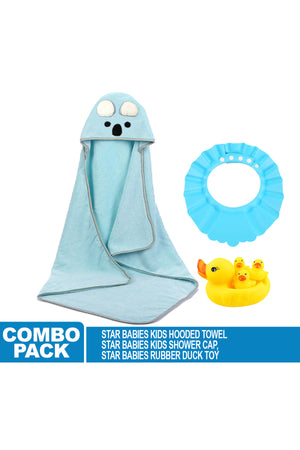 Star Babies - Microfiber Hooded Towel, Kids Shower Cap And Rubber Duck 4pcs - Blue