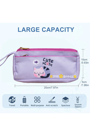 Star Babies 16-Inch Cute Cat Themed Children's Backpack with Adjustable Shoulder Strap for Hiking Large with Bento Lunch Bag and Dual Zipper Pencil Case Pack of 3