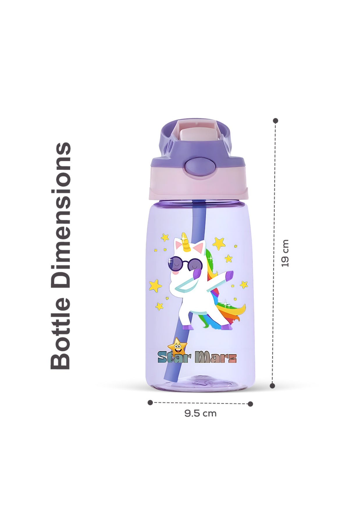 StarMarz Kids Sipper Water Bottle – Anti-Leak Cartoon Design For Girls – 480 Ml – Pink