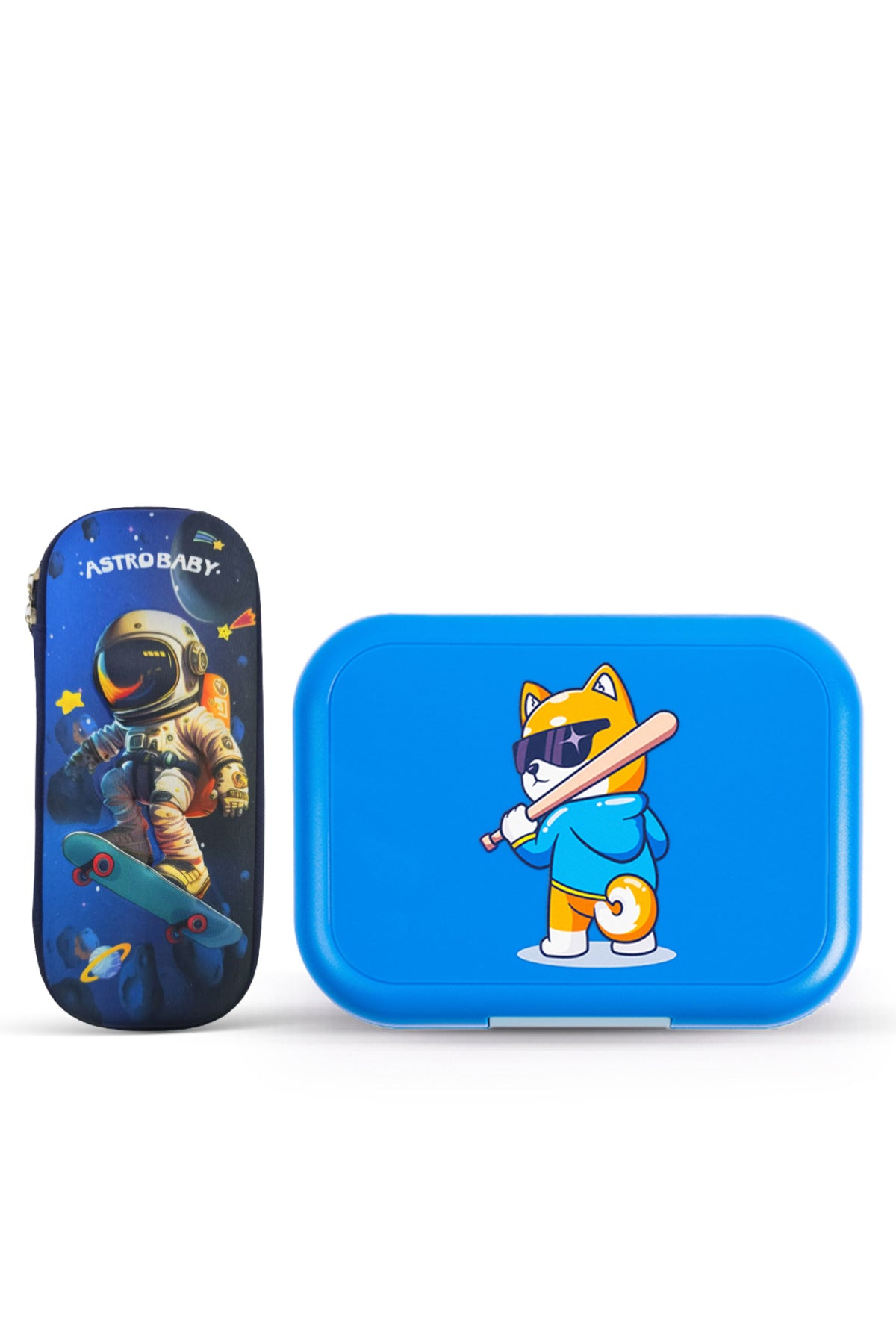 Cocobee Bento Lunch Box with Silicone Seal, Microwave Safe Tray – Blue – 765ml + Pencil Case with Internal Mesh Pocket,