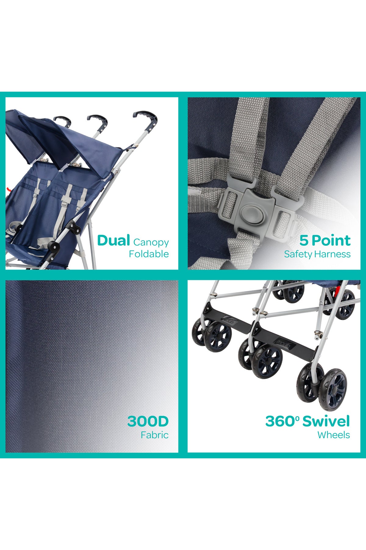 MOON  Jet Plus  Twin Buggy Lightweight Travel strollers - up to 30Kg,6m+ -Dark Blue
