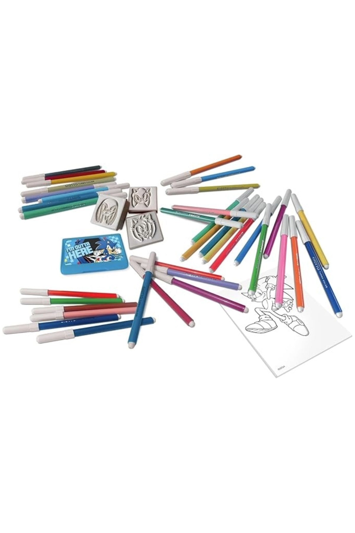 Sonic The Hedgehog 36-Piece Coloring Set – 36 Felt Tip Pens, 3 Stamps, 1 Ink Pad & 1 Coloring Book | Kids Art & Craft Kit | Creative Drawing & Activity Set for Children