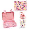 Cocobee Kids Bento Lunch Box – 6 Compartments, Leakproof, BPA Free, Microwave Safe – Pink +  Tritan Leakproof Water Bottle, 480ml