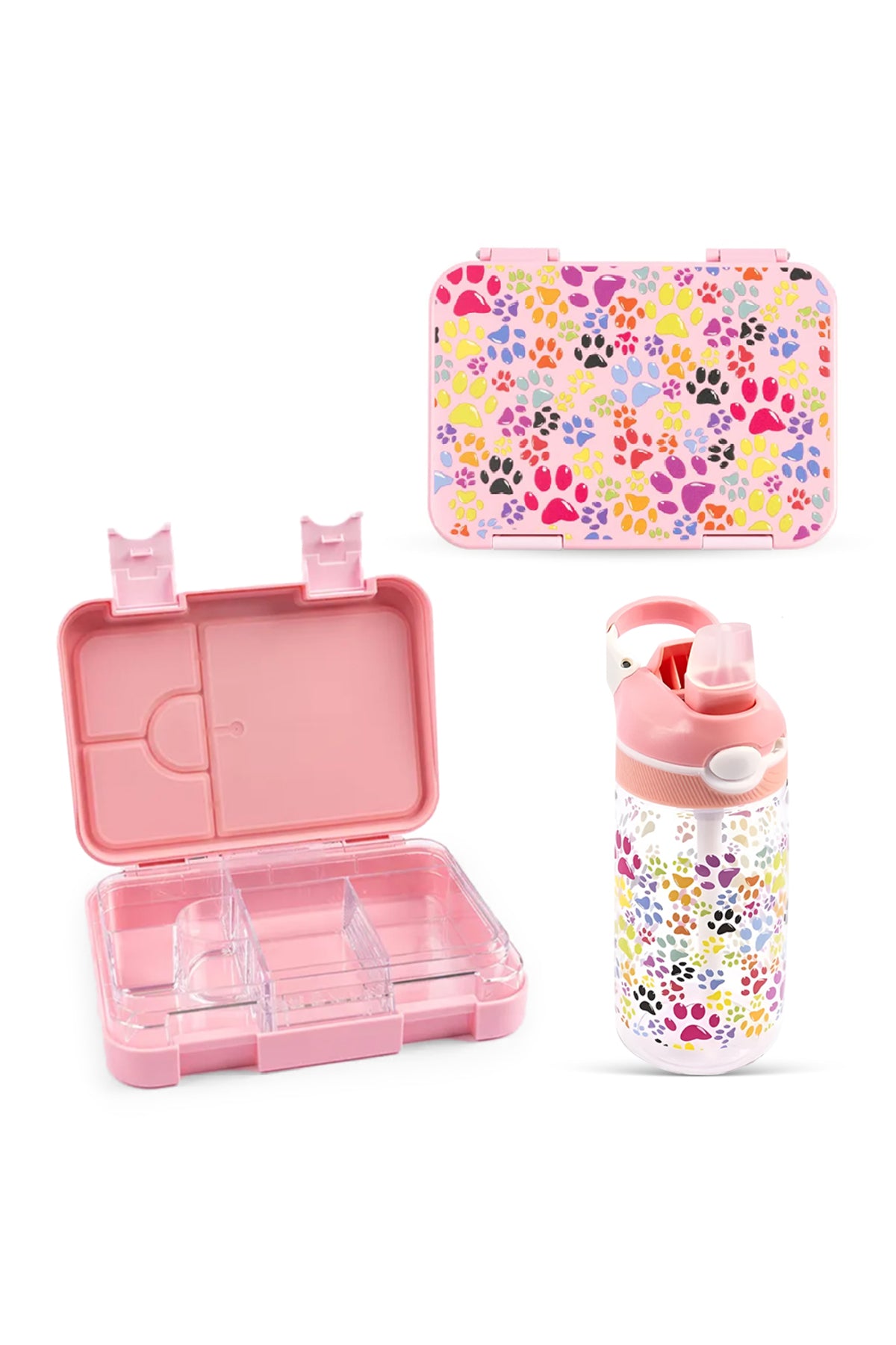 Cocobee Kids Bento Lunch Box – 6 Compartments, Leakproof, BPA Free, Microwave Safe – Pink +  Tritan Leakproof Water Bottle, 480ml