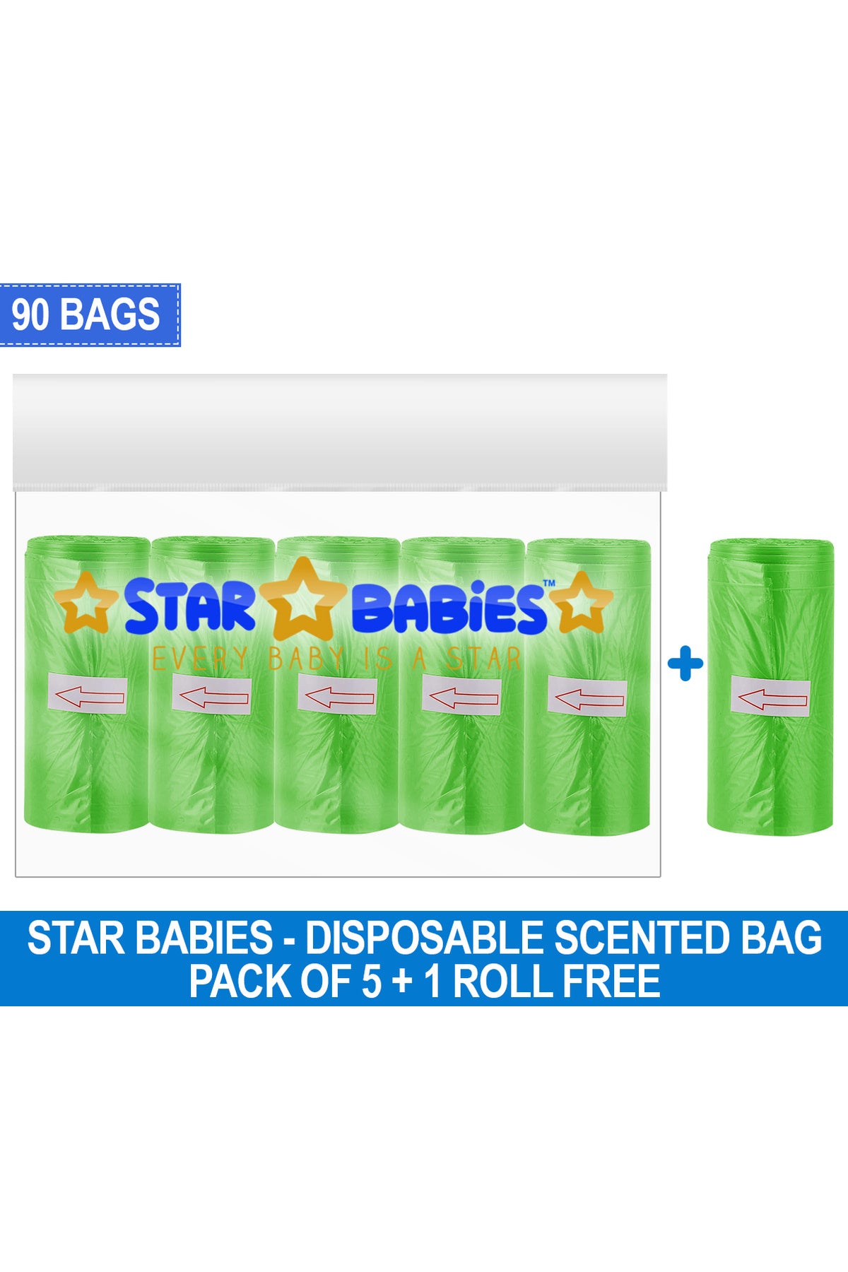Star Babies - Scented Nappy Bag - Pack Of 6 - 90 Bags - Green