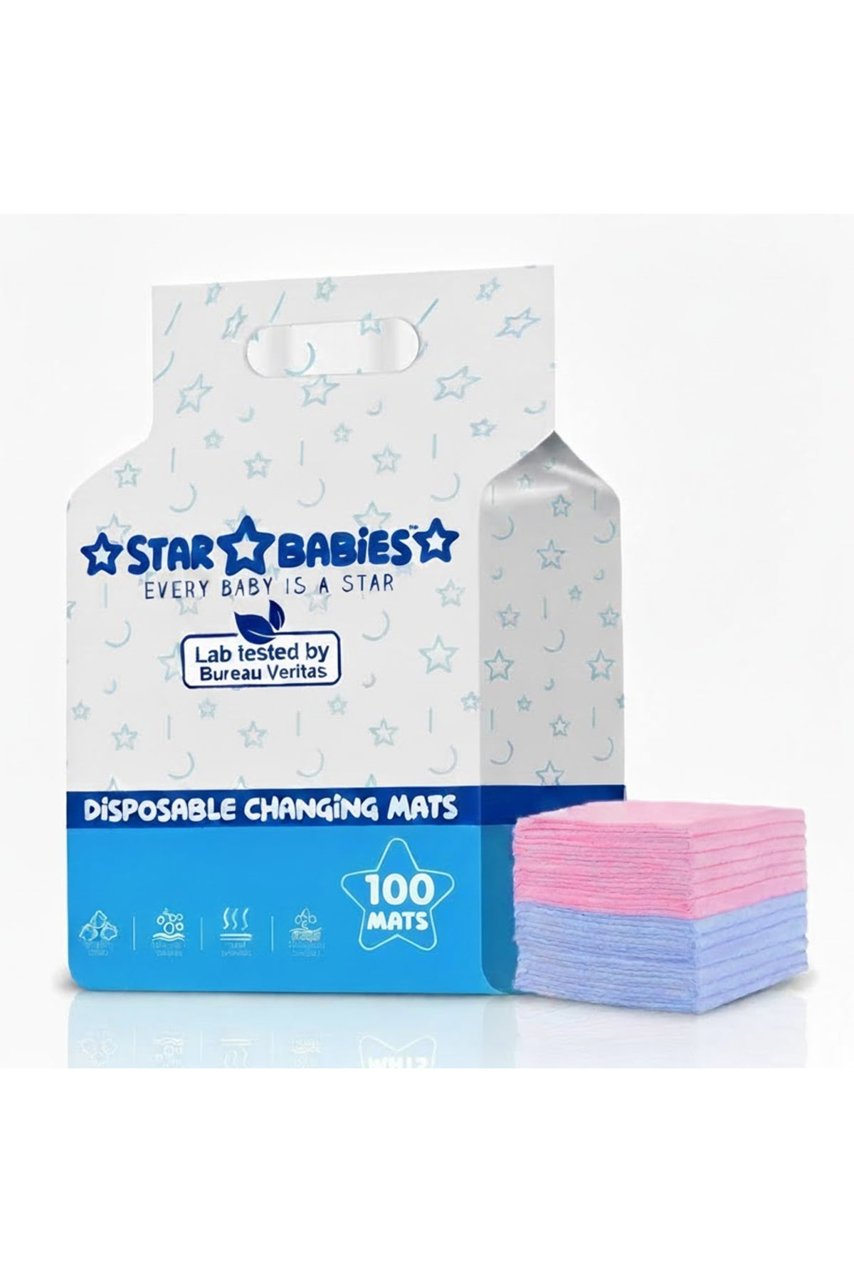 Star Babies -Premium Disposable Changing Mats (Pack of 100) “ 50pcs (33x45cm) & 50pcs (45x60cm) “ Ultra-Absorbent Leak-Proof diaper Underpads for Babies, Toddlers, and Travel “ Blue