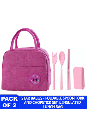 Star Babies Insulated Mini Lunch Bag with Foldable Fork- Spoon Set Pink