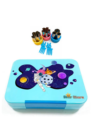 StarMarz - Blue Space Bento Glitter Lunch Box with Plastic Water Bottle Super Boy (480ml) - Blue