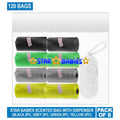 Star Babies - Scented Nappy Bag 8 Packs/120 Bags & Dispenser - Black/Grey/Green/Yellow