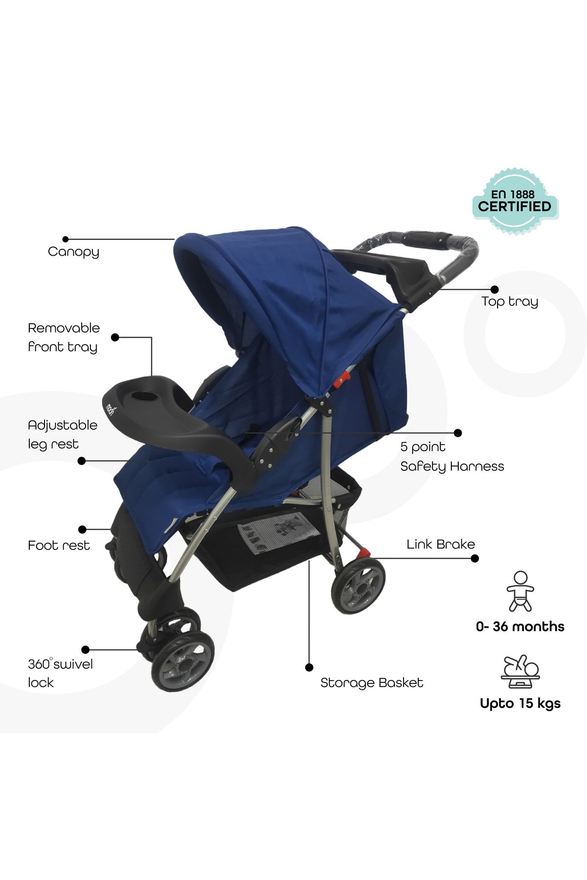 MOON Bezik - One Fold Stroller,Royal blue