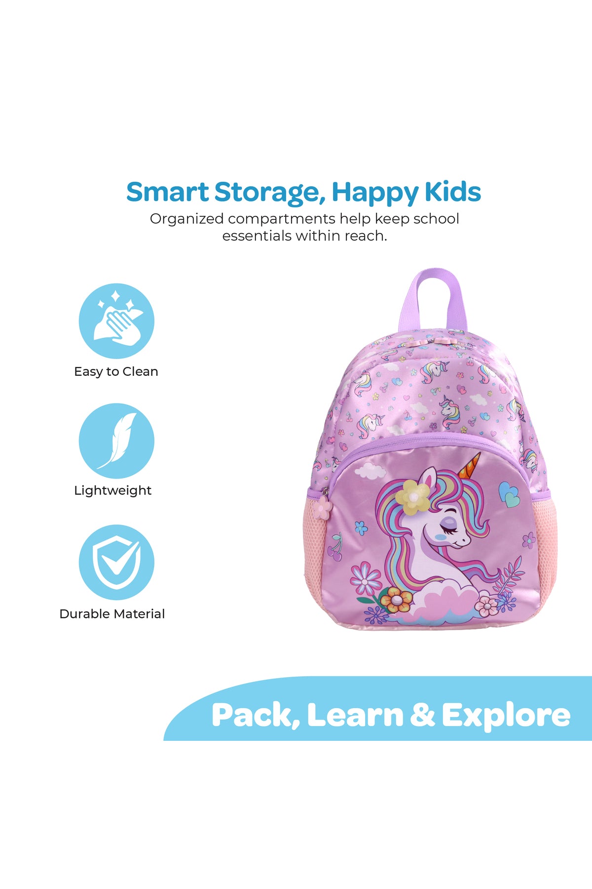 MOON UNICORN  3 in 1 KidsBackpack Set  - (13-Inch) Premium Kids School Bag with Lunch Bag & Pencil Case-Purple