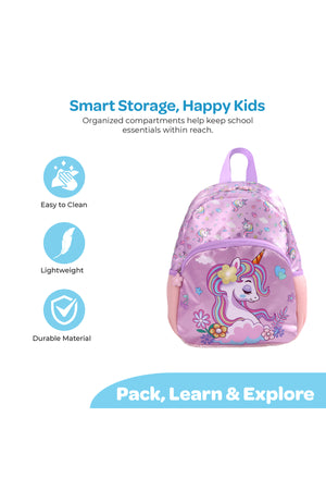MOON UNICORN  3 in 1 KidsBackpack Set  - (13-Inch) Premium Kids School Bag with Lunch Bag & Pencil Case-Purple