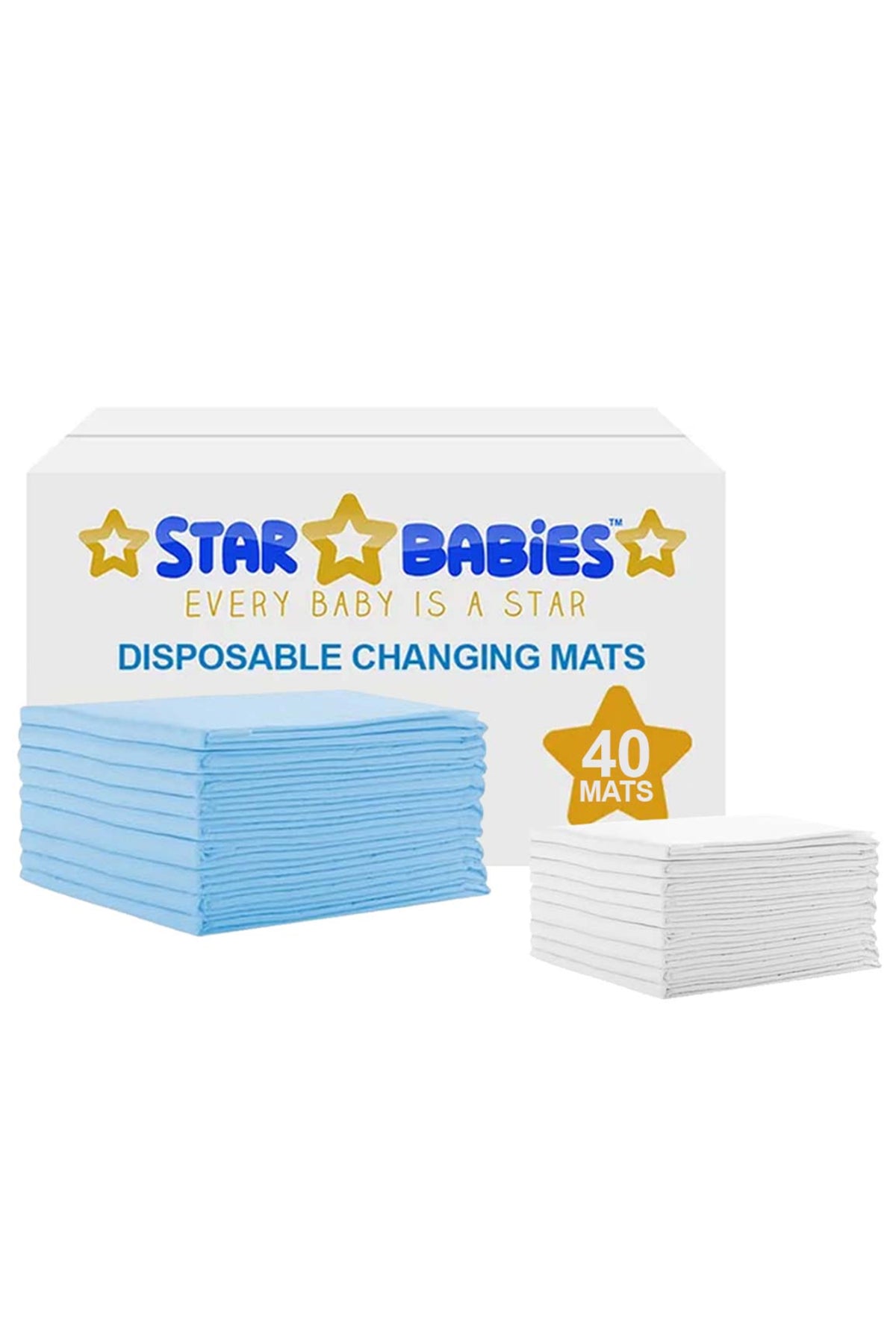 Star Babies - Disposable Changing Mat - Blue - 40pcs With Changing Mat - White - 10pcs