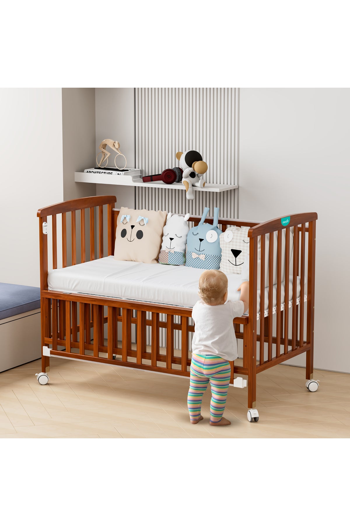 MOON Wooden Portable crib(129X69X96 cm) -Brown