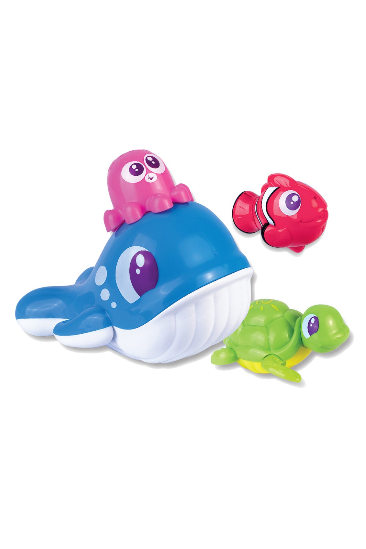 Little Learners Whale 'n Friends - Bath Toy Set with 4 Oceanic Animals, Floating Whale, Wind-Up Turtle, Squirting Fish, Octopus, 12M+