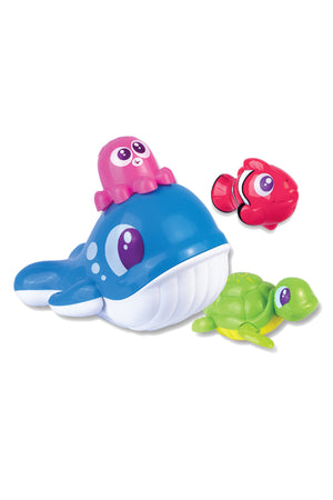 Little Learners Whale 'n Friends - Bath Toy Set with 4 Oceanic Animals, Floating Whale, Wind-Up Turtle, Squirting Fish, Octopus, 12M+
