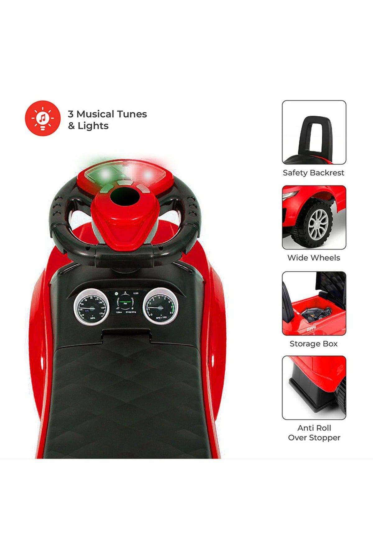 MOON Zippy Ride on Sports Car for Boys and Girls, 12-36 Months – Red