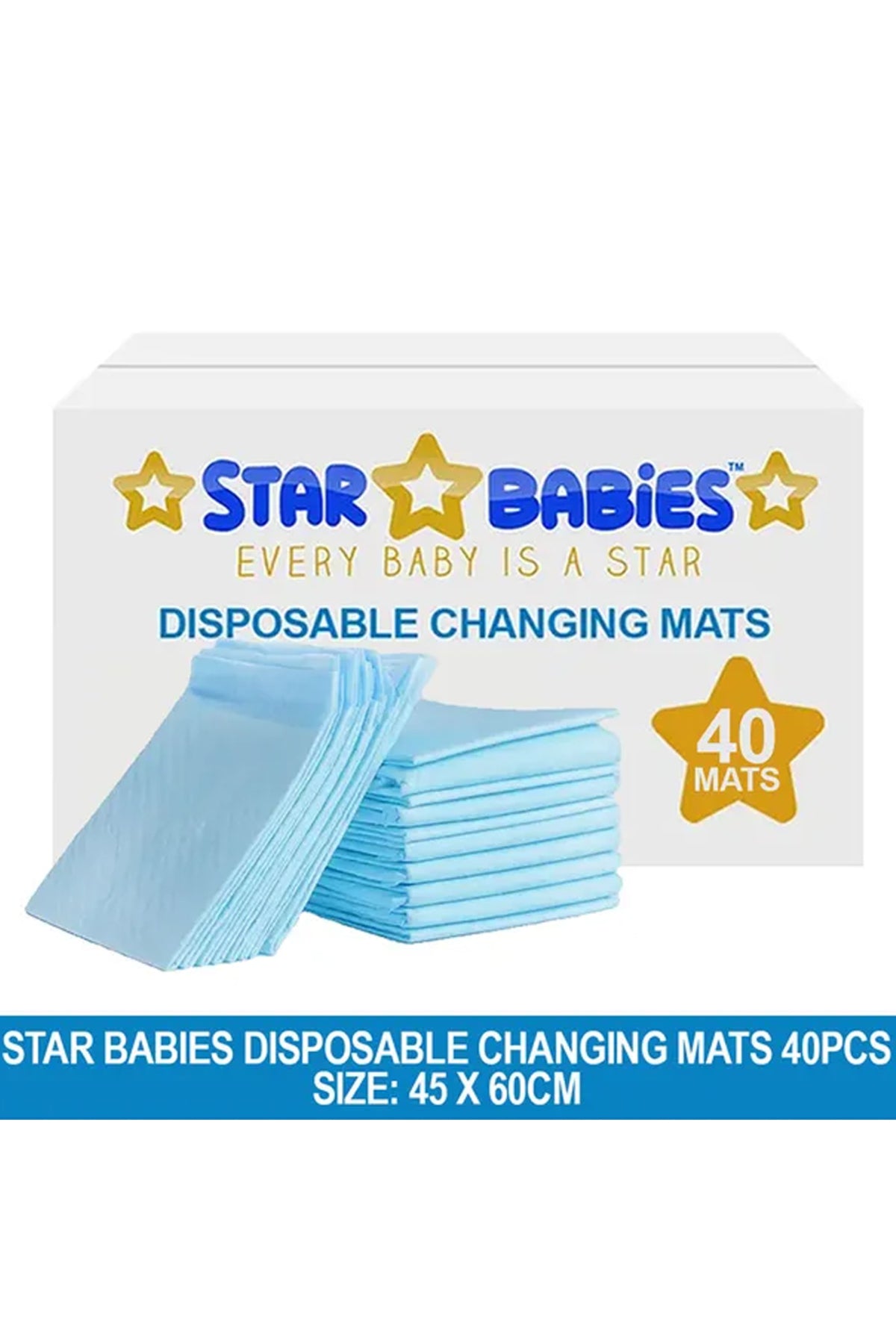 Star Babies Disposable Changing mat Large (45 x 60cm) Pack of 40 - Blue