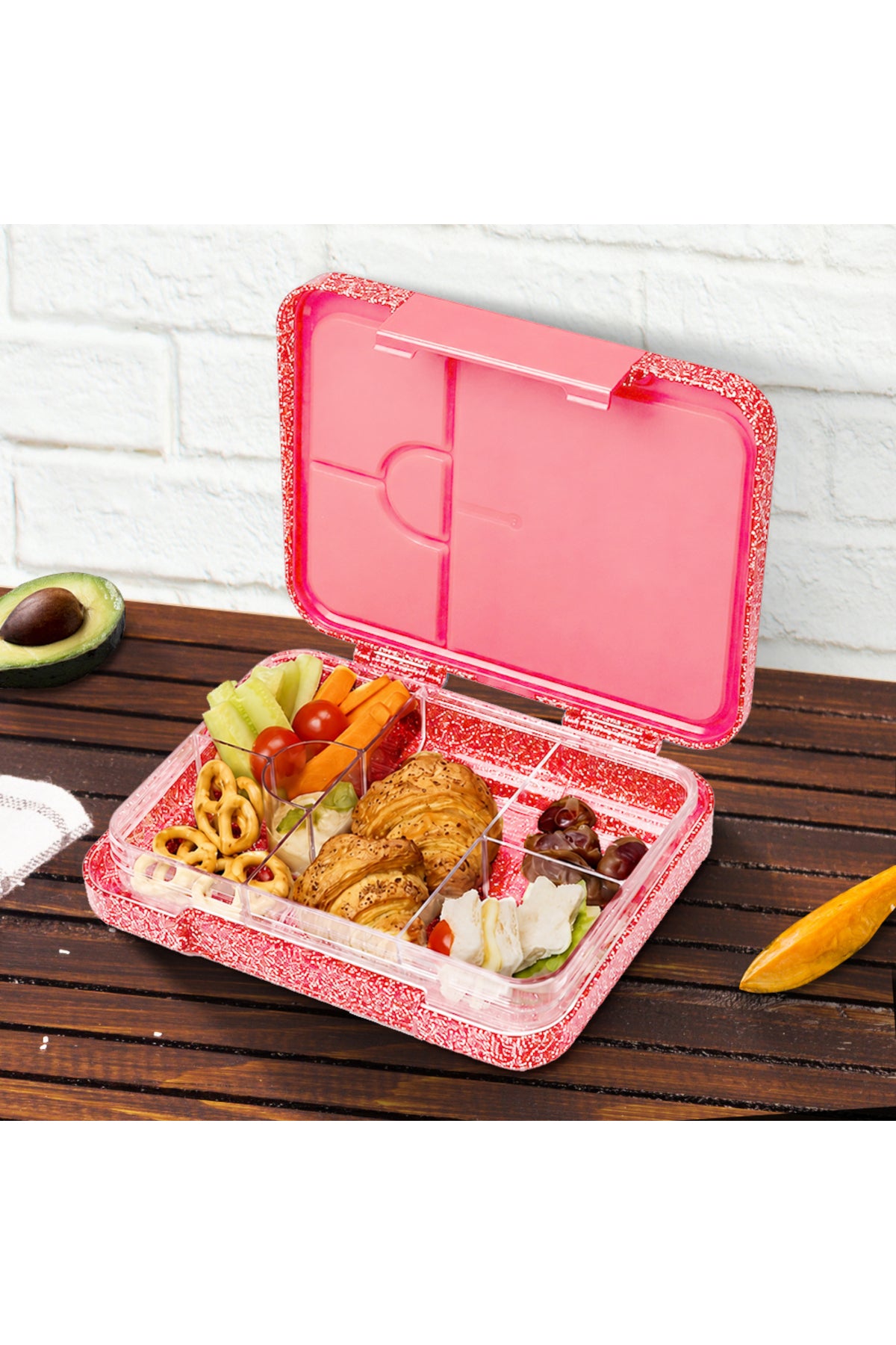 Cocobee Kitten Bento Lunch Box – 6 Compartments, Leakproof, Microwave Safe, Lightweight – 1L – Age 3+(Pink Color)