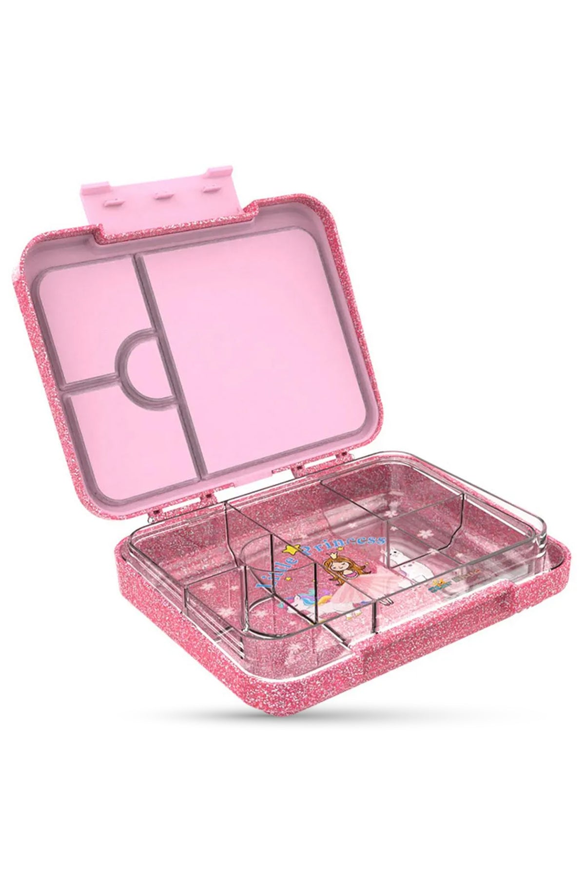 StarMarz - Little Princes Pink Bento Glitter Lunch Box with Plastic Water Bottle Dancing Unicorn (480ml) - Purple