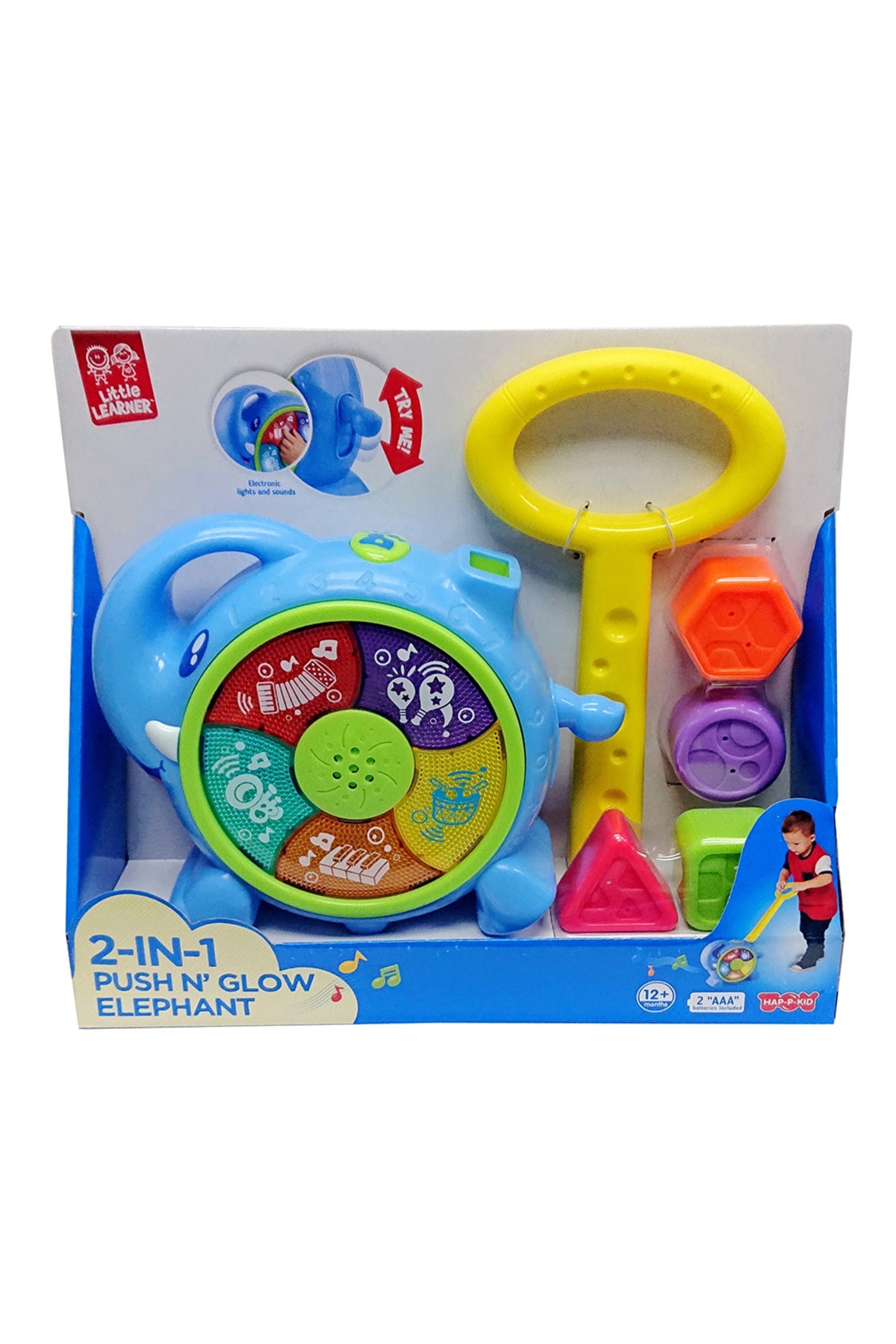 Little Learners 2-in-1 Push N’ Glow Elephant - Interactive Baby Toy