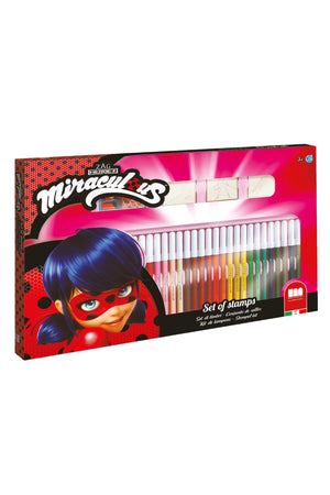 Miraculous Ladybug 36 Felt Tip Pen Art Set with Coloring Book, 3 Stamps & Ink Pad | Kids Coloring & Drawing Kit | Creative Arts & Crafts Supplies for Boys & Girls