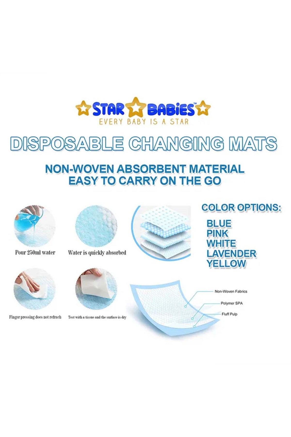 Star Babies Disposable Changing With Baby Boy's Knee Pads Blue - 39 Pieces